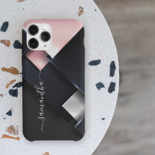 Metal 3-D  Monogram  Pink Black Squares  iPhone 13 Case