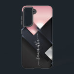 Metal 3-D  Monogram  Pink Black Squares    Samsung Galaxy Case<br><div class="desc">The design is a photo and the cases are not made with actual glitter, sequins, metals or woods. This design is also available on other phone models. Choose Device Type to see other iPhone, Samsung Galaxy or Google cases. Some styles may be changed by selecting Style if that is an...</div>