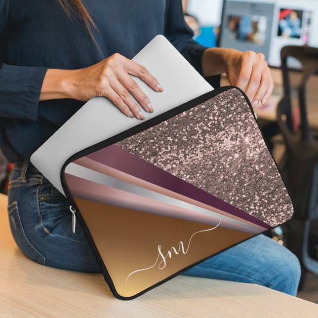 Metal 3-D Monogram  Pink Gold Glitter Look Laptop Sleeve (Creator Uploaded)