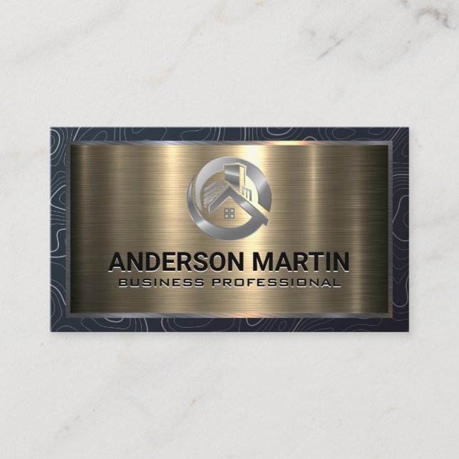 Metal Aluminium | Metallic Real Estate Logo Business Card (Front)