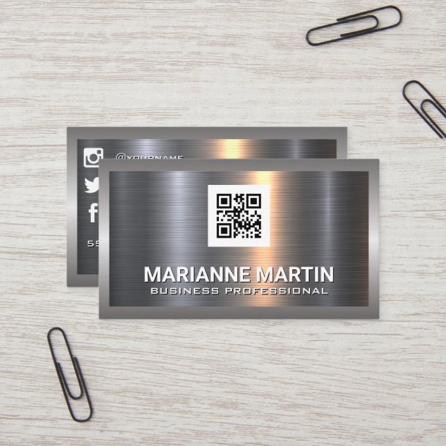 Metal Aluminium | qr code | Social Media Icons Business Card (Front/Back In Situ)