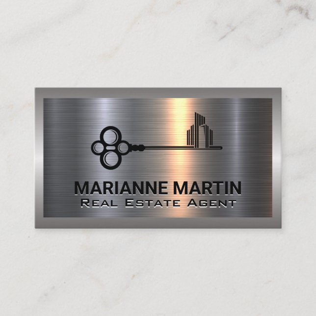 Metal Aluminium Silver Brushed | Buildings Key Log Business Card (Front)