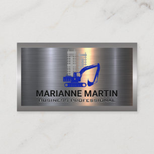 Metal Aluminium Silver Brushed   Bull Dozer Logo Business Card
