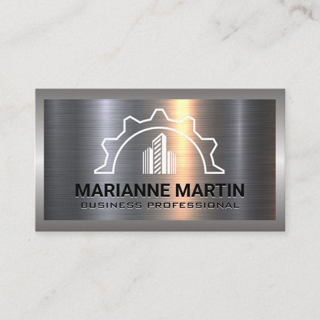 Metal Aluminium Silver Brushed | Construction Gear Business Card (Front)