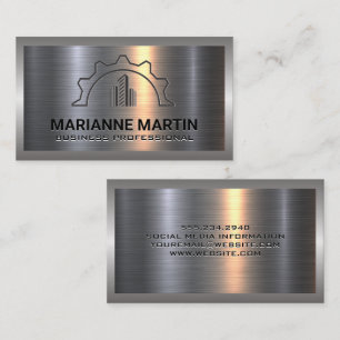 Metal Aluminium Silver Brushed   Construction Logo Business Card