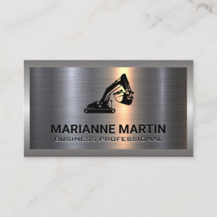 Metal Aluminium Silver Brushed   Earth Mover Logo Business Card