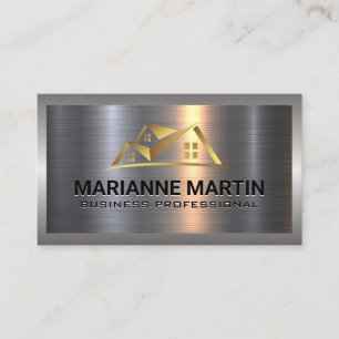 Metal Aluminium Silver Brushed   Gold House Logo Business Card