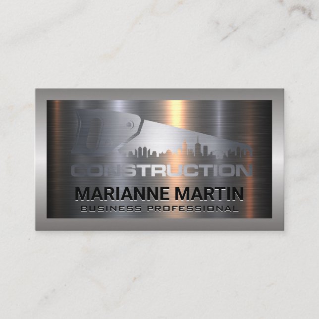 Metal Aluminium Silver Brushed | Hand Saw | City Business Card (Front)