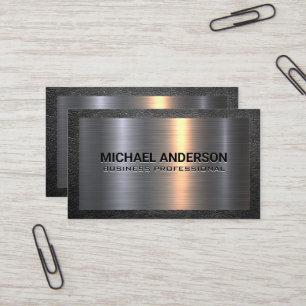 Metal Aluminium Silver Brushed   Leather Border Business Card