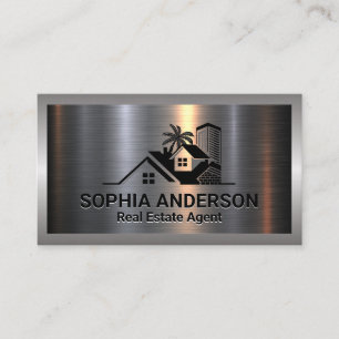 Metal Aluminium Silver Brushed   Real Estate Logo Business Card