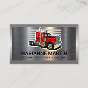Metal Aluminium Silver Brushed   Red Semi Truck Business Card