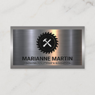 Metal Aluminium Silver Brushed   Saw and Hammer Business Card