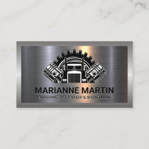 Metal Aluminium Silver Brushed Semi Truck Piston Business Card