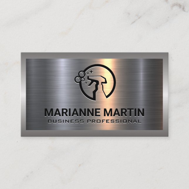 Metal Aluminium Silver Brushed | Spray Bottle Logo Business Card (Front)