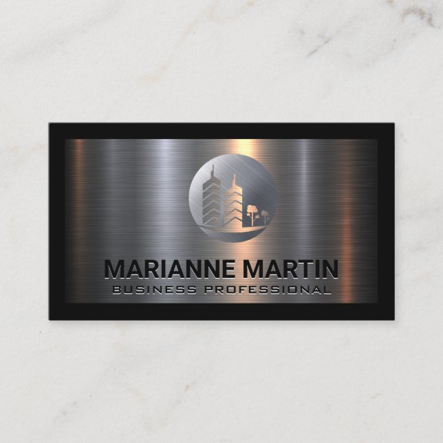 Metal Aluminium Silver | Commercial Building Logo Business Card (Front)