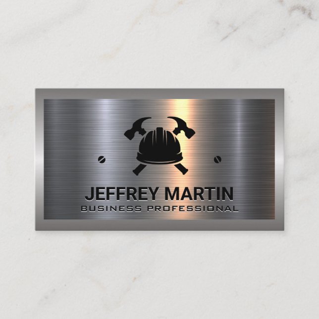 Metal Aluminium Silver | Hard Hat and Hammers Business Card (Front)