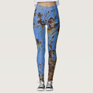 Metal and blue paint texture. leggings
