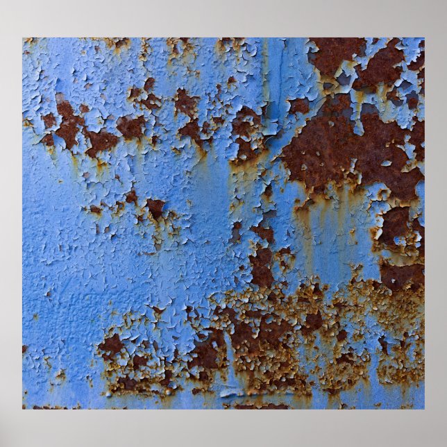 Metal and blue paint texture. poster (Front)