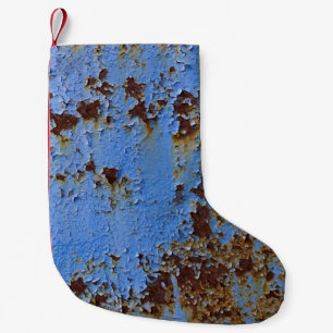 Metal and blue paint texture. small christmas stocking
