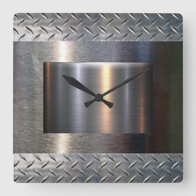 Metal and diamond plate design square wall clock (Front)