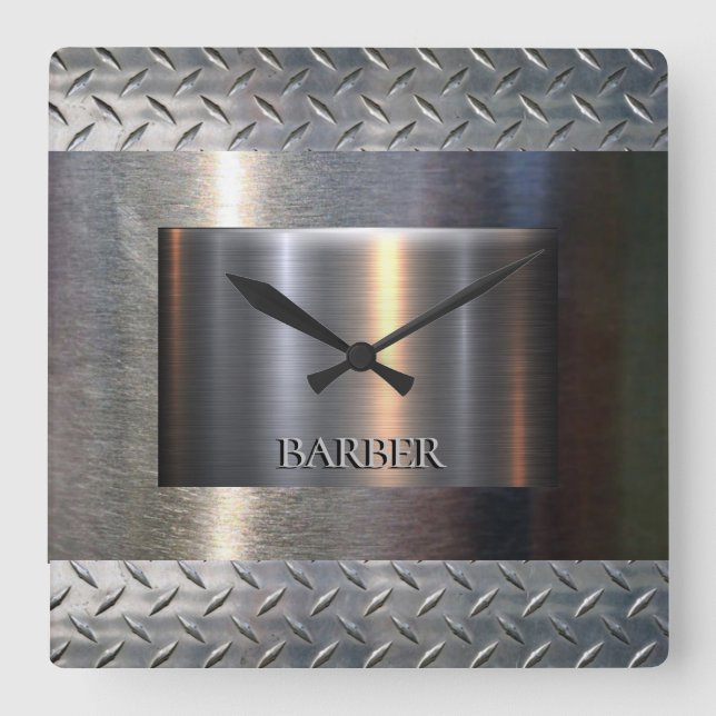 Metal and diamond plate design square wall clock (Front)