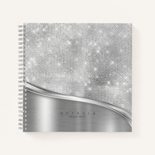Metal and Glitter Wave Silver ID807 Notebook