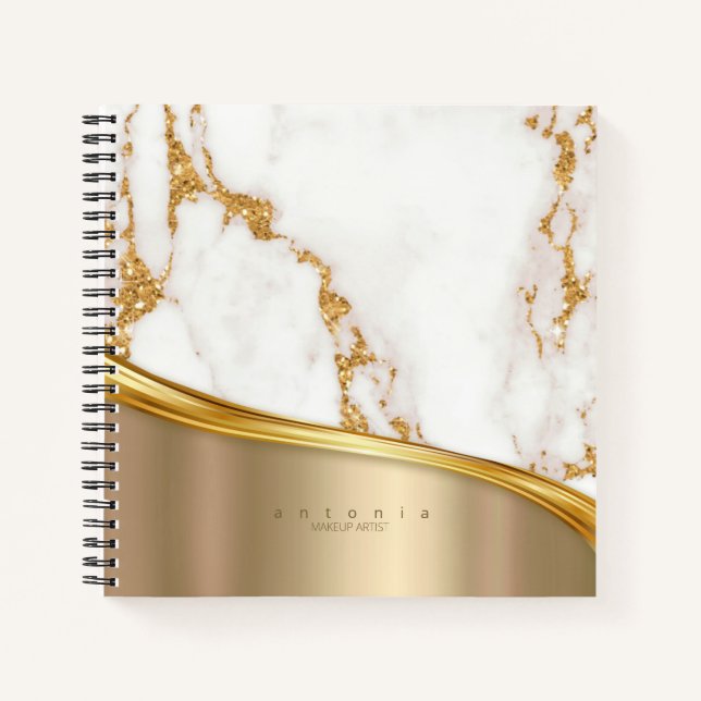 Metal and Marble Wave Gold ID811 Notebook (Front)