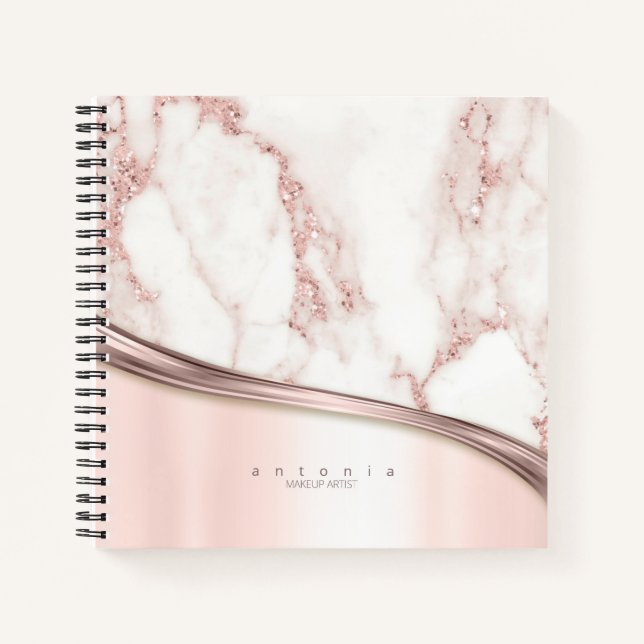 Metal and Marble Wave Rose Gold ID811 Notebook (Front)