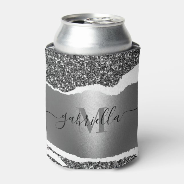 Metal and Silver Glitter Can Cooler (Can Front)