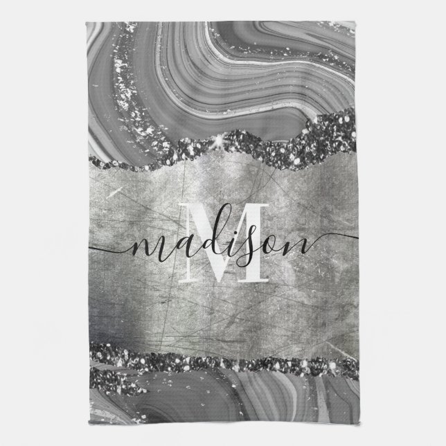 Metal and Silver Marble Tea Towel (Vertical)