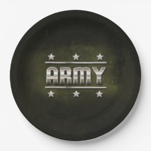 Metal Army Text Paper Plate