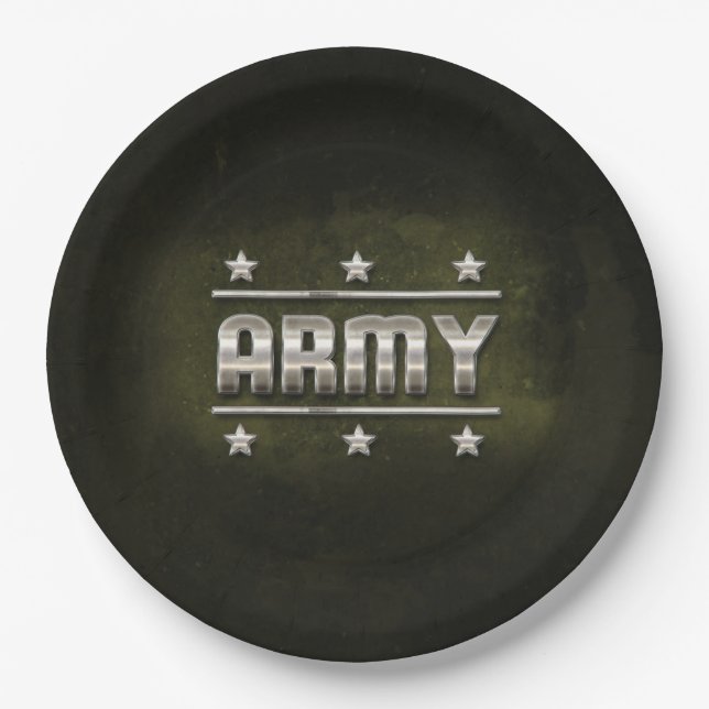 Metal Army Text Paper Plate (Front)