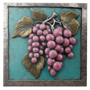 Metal Art Sculptured Grapes Ceramic Tile