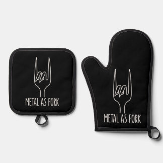 Metal as Fork Funny Rock On Kitchen Design Oven Mitt & Pot Holder Set