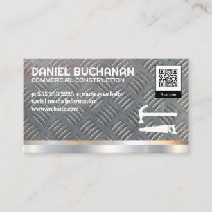 Metal Background Hammer Saw QR Code Business Card