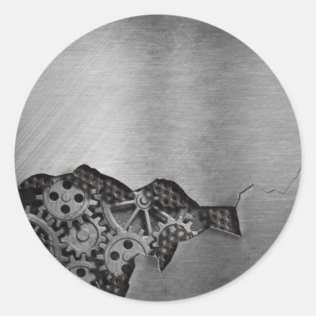 Metal background with mechanical damage classic round sticker (Front)