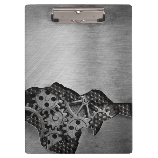 Metal background with mechanical damage clipboard (Front)