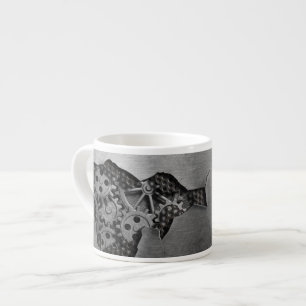 Metal background with mechanical damage espresso cup