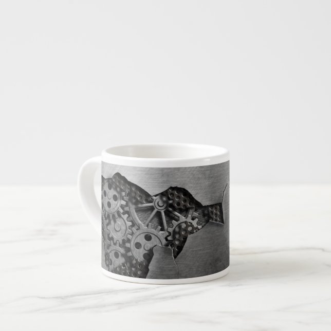 Metal background with mechanical damage espresso cup (Front Left)