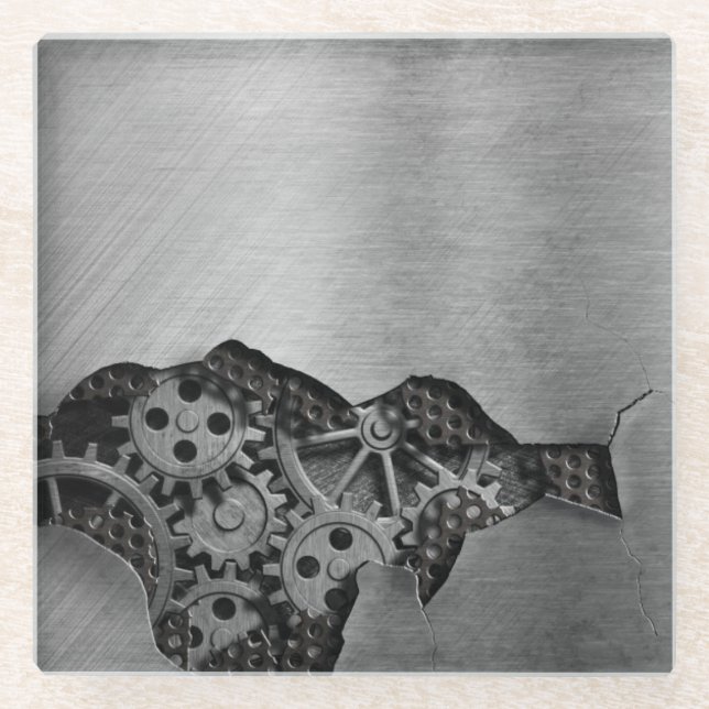 Metal background with mechanical damage glass coaster (Front)