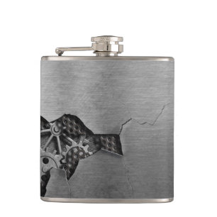 Metal background with mechanical damage hip flask