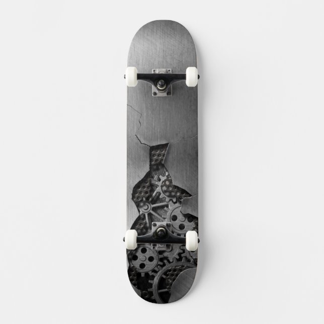 Metal background with mechanical damage skateboard (Front)