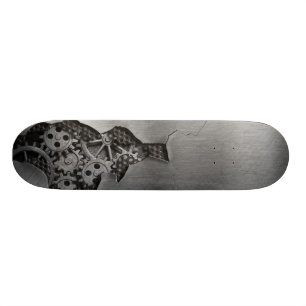 Metal background with mechanical damage skateboard