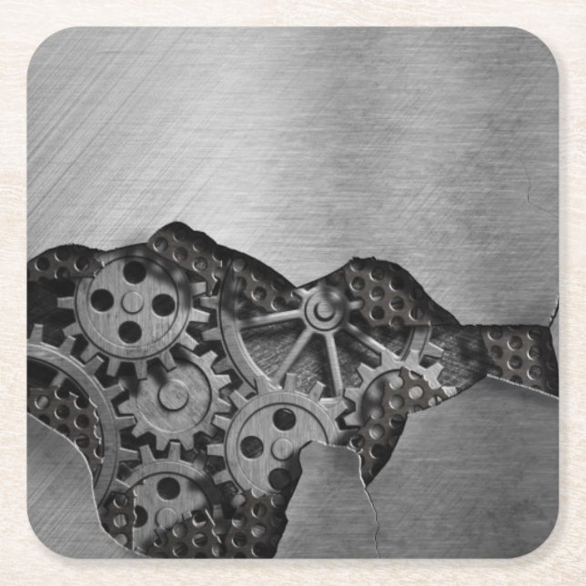 Metal background with mechanical damage square paper coaster (Front)