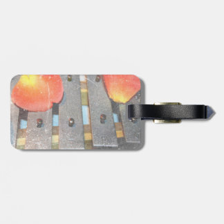 metal bells rose petals grunge music design luggage tag