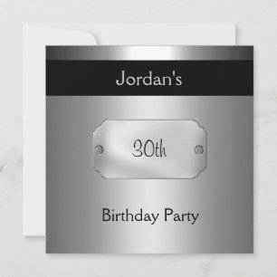 Metal Black Silver 30th Birthday Party 3 Invitation
