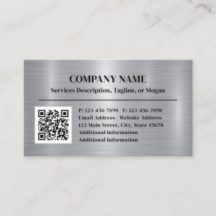 Metal Brushed Steel Aluminium Style Add QR Code Business Card