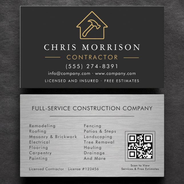 Metal Building Construction Black Gold QR Code Business Card (Creator Uploaded)