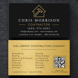 Metal Building Construction QR Code Black Gold Business Card