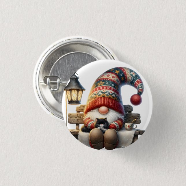 Metal Button Pin Winter Gnome (Front & Back)